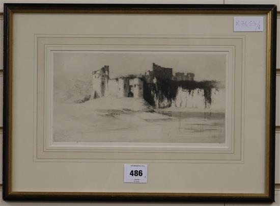 Early 20th century English School Study of a castle 16 x 31cm